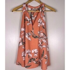 Loft Floral‎ Print Halter Neck Tank Top Camisole Coral White Green Womens MP